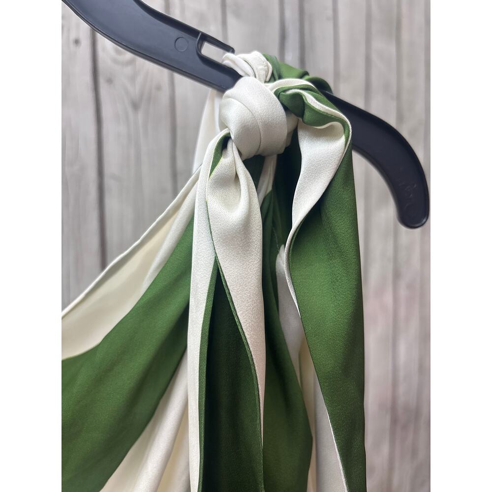 Ronny Kobo M Green White Striped Sleeveless Halter Tie Neck Backless Maxi Dress - Picture 8 of 8